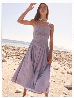 Free People Lavender Smocked Maxi Dress with Spaghetti Straps
